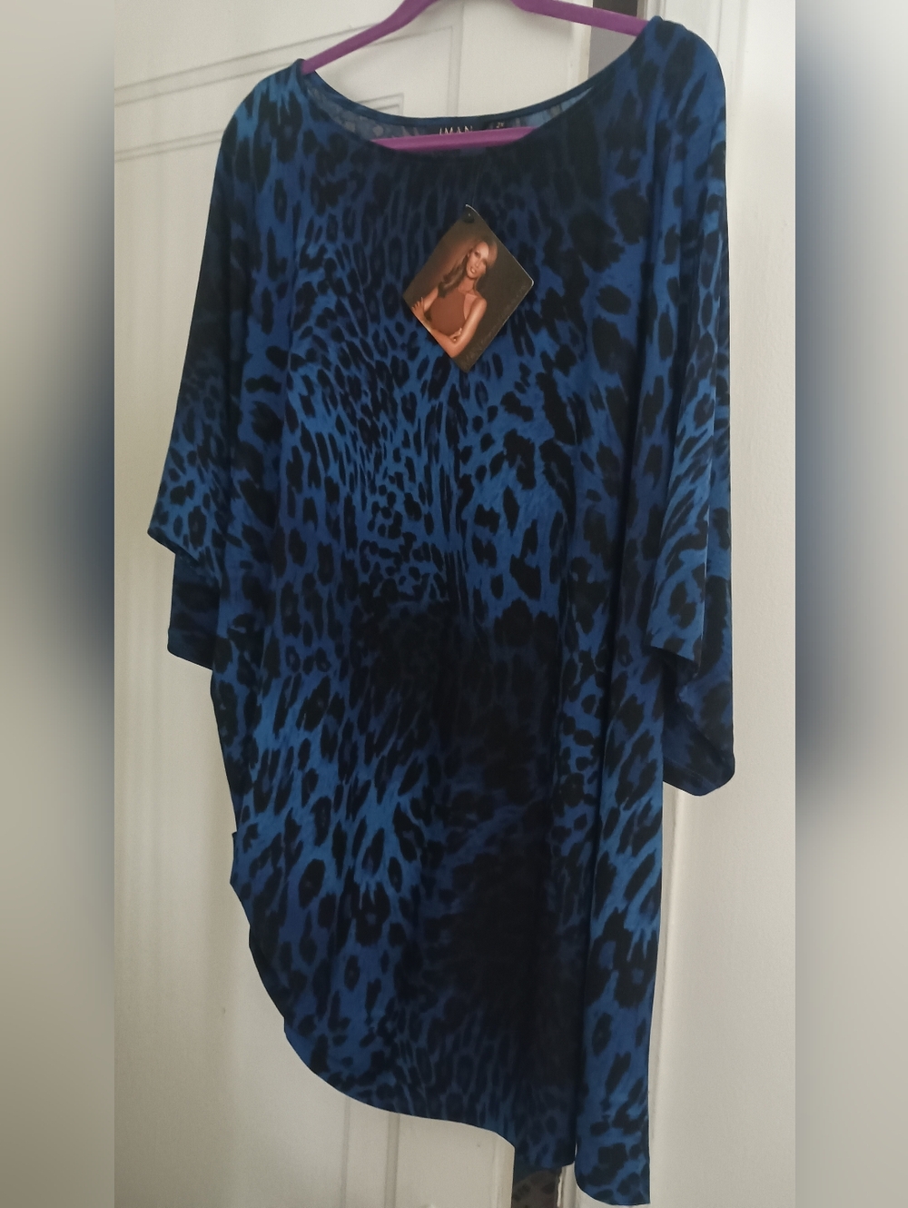IMAN Blue and Black Leopard Print Tunic